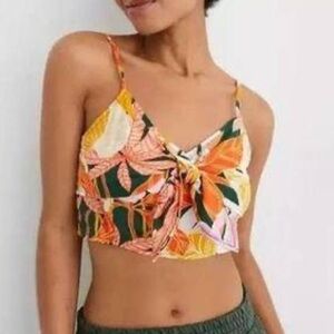 Aerie woven tie front floral tank top